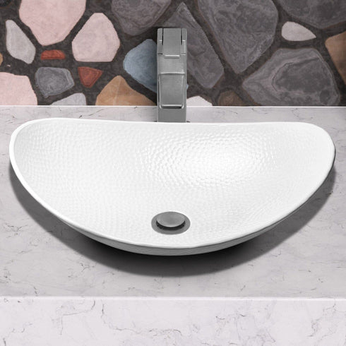 Hand Hammered Aluminum 19 inch Harbor Oval Vessel Bathroom Sink - White